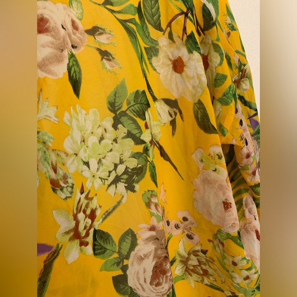 Women’s Yellow Floral Open Front Boho Hippie Fribged Kimono Cover Up M - Picture 4 of 5